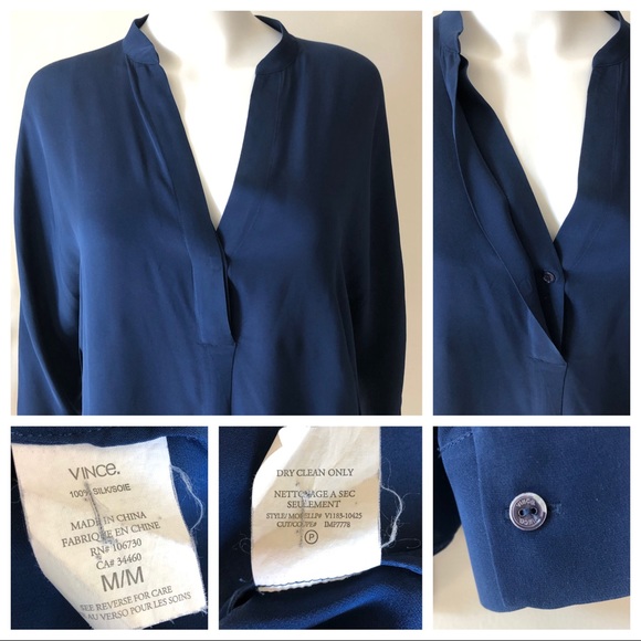 Vince Pop-Over Navy Silk Dolman Sleeve Tunic M - Picture 5 of 8